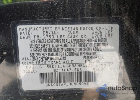 2017 Nissan Versa S/S Plus/Sv/Sl z USA, uszkodzony, nr VIN 3N1CN7AP1HL805042